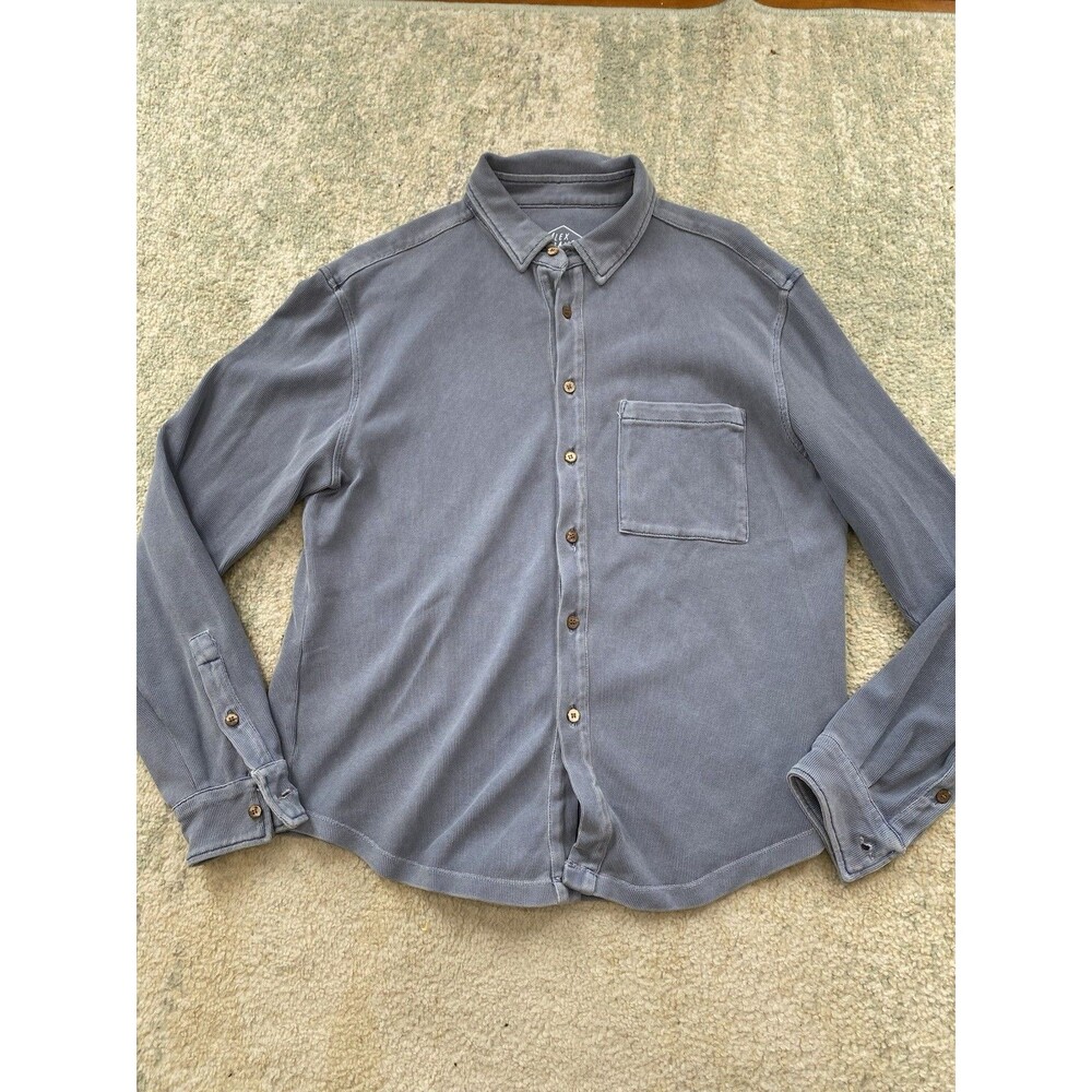 Alex Crane Shirt Mens Large Blue Organic Cotton Knit Long Sleeve Button Front